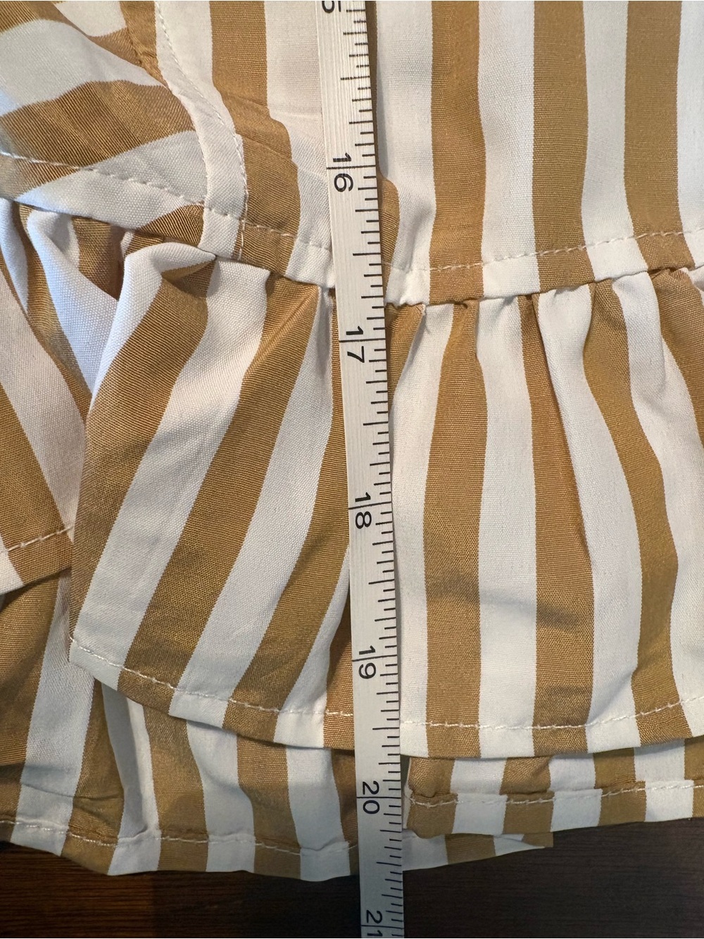 Cicy Bell NWT Striped Button-Front Ruffle Hem Top - Tan & White - Picture 10 of 10